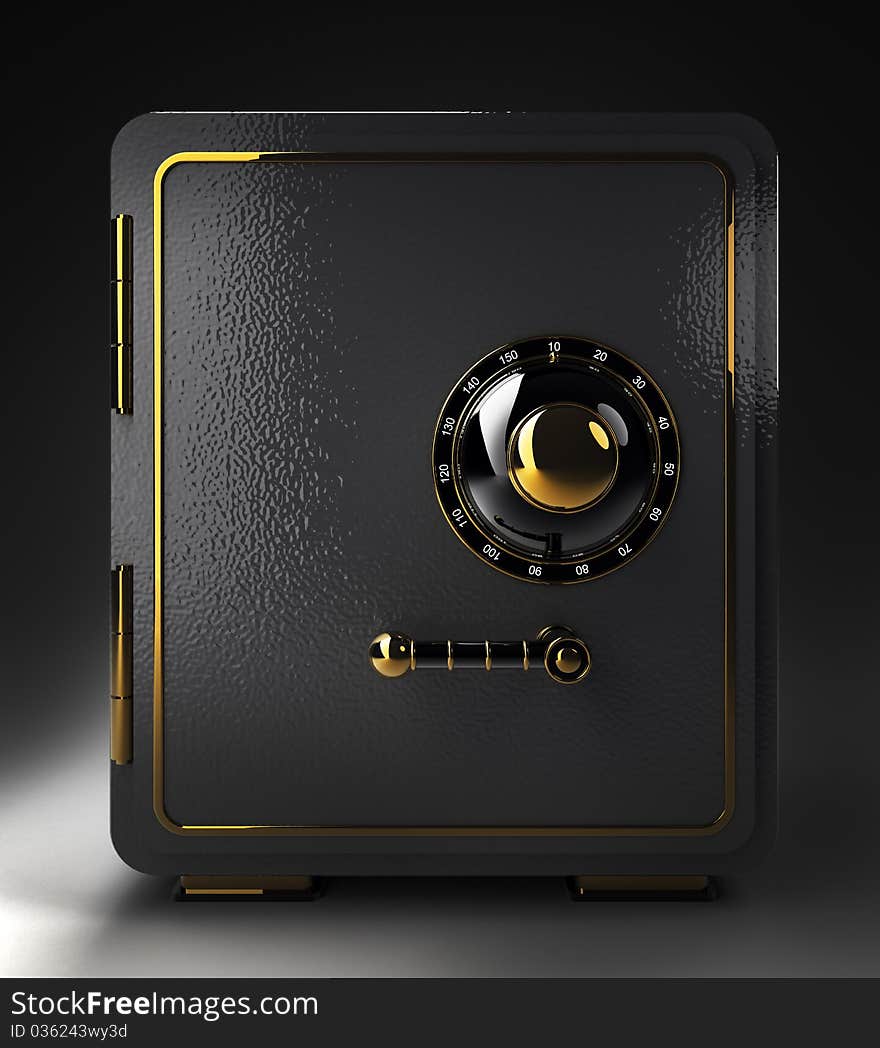 Bank safe isolated on black 3D render