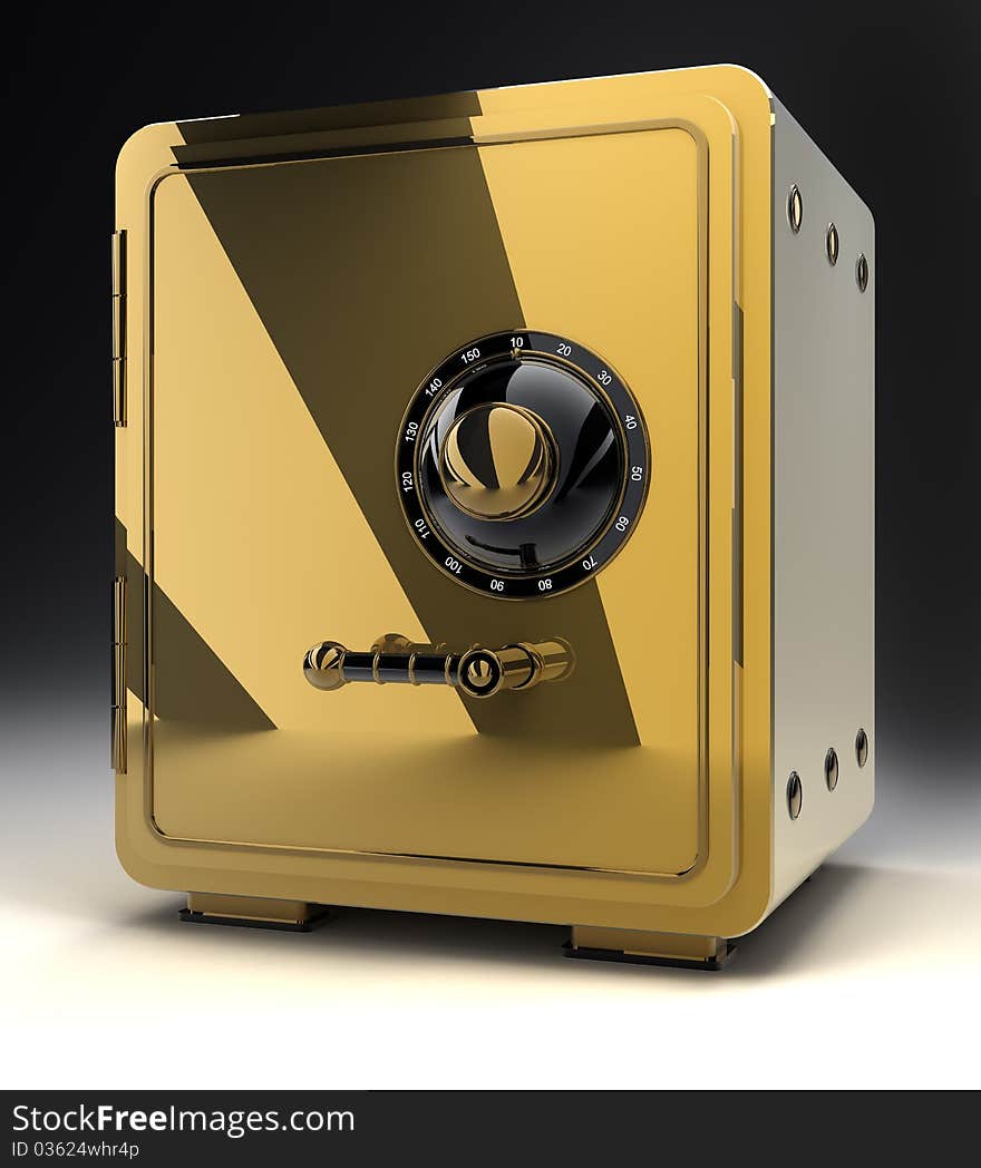 Gold safe isolated on black 3D