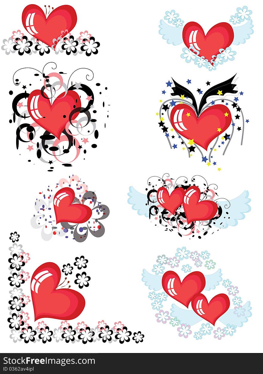 Decor with hearts,over white. Decor with hearts,over white