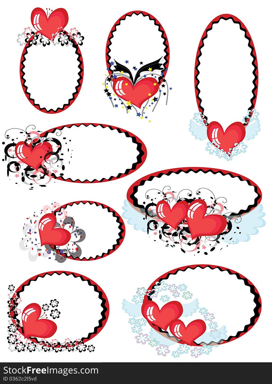 Frames with hearts,over white. Frames with hearts,over white