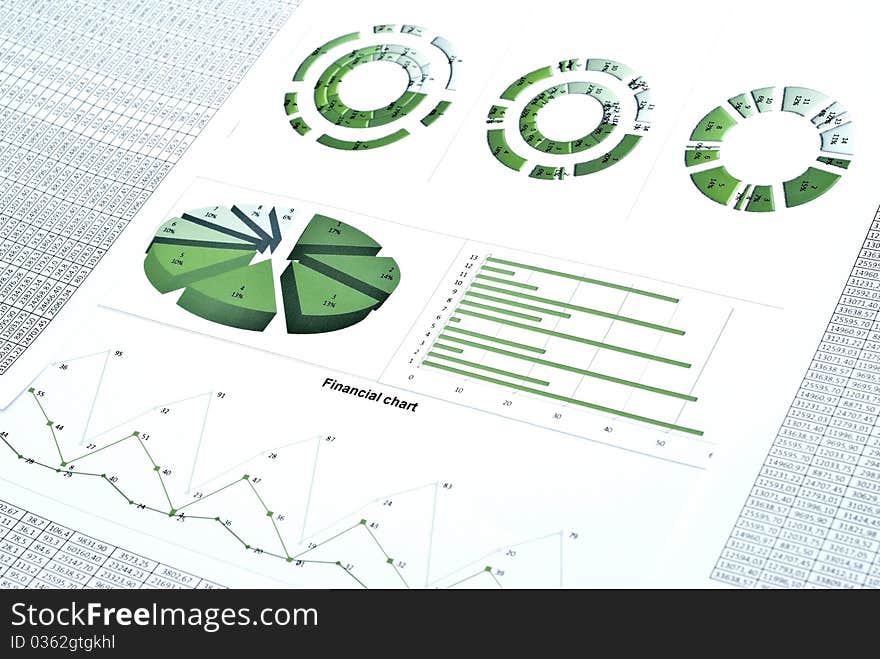 Business still-life with green diagram, chart and numbers. Business still-life with green diagram, chart and numbers