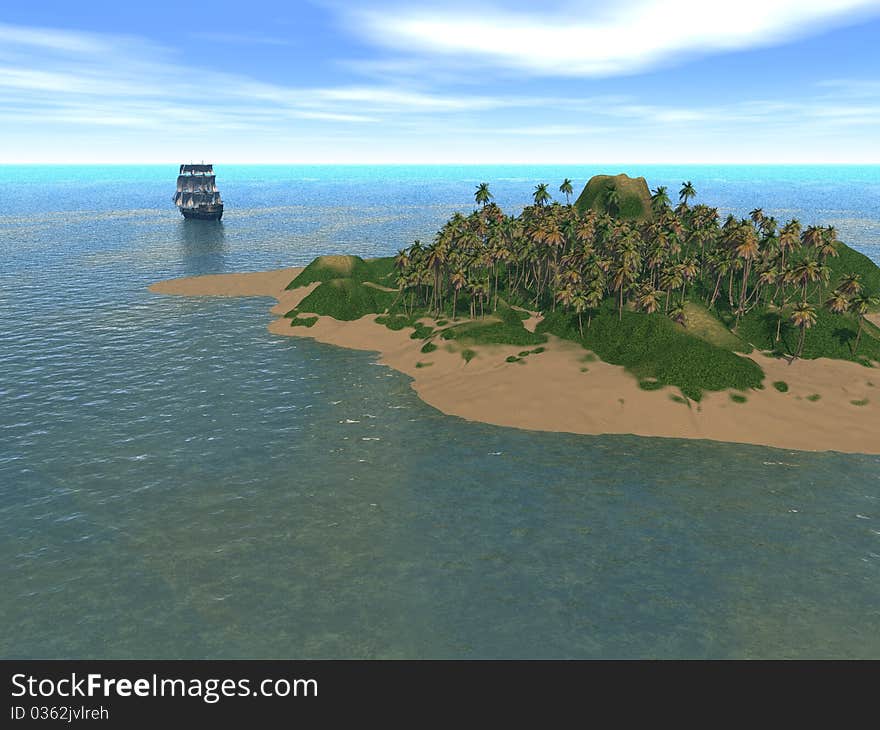 Fantastic island  with ship