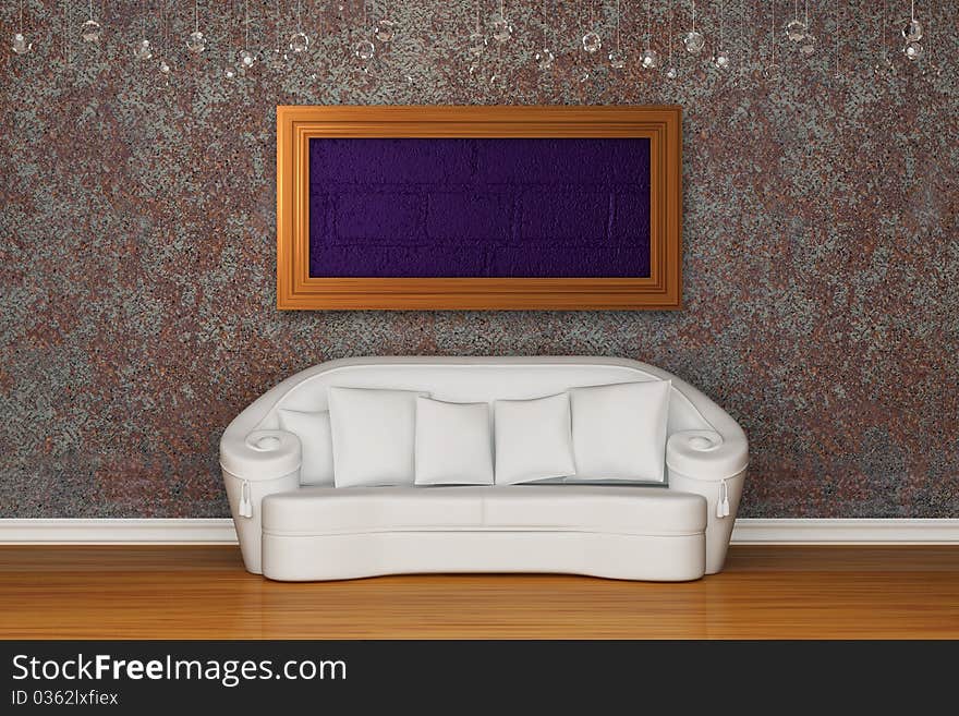 White sofa with frame in rusty interior