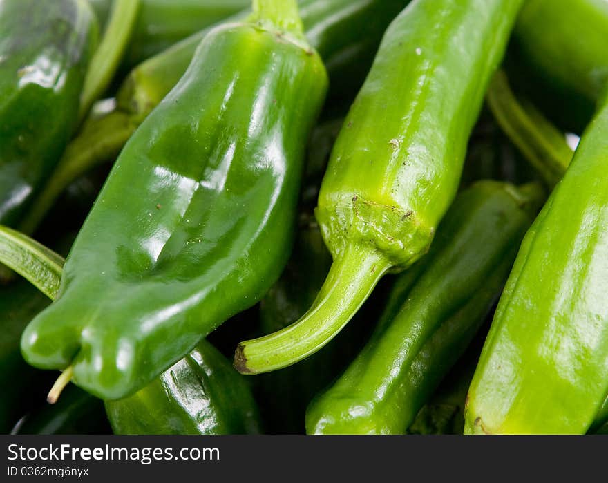 Close-up of green Spanish padron peppers