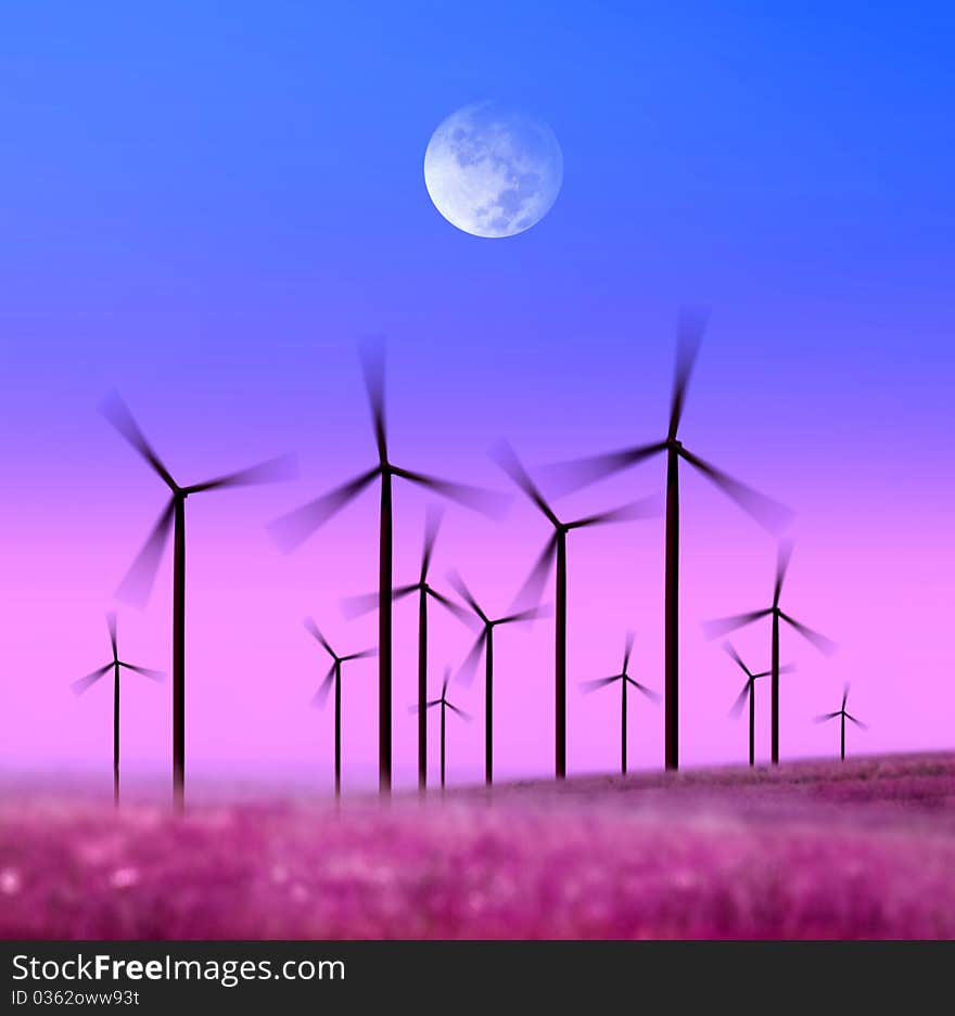 Silhouette of wind turbines