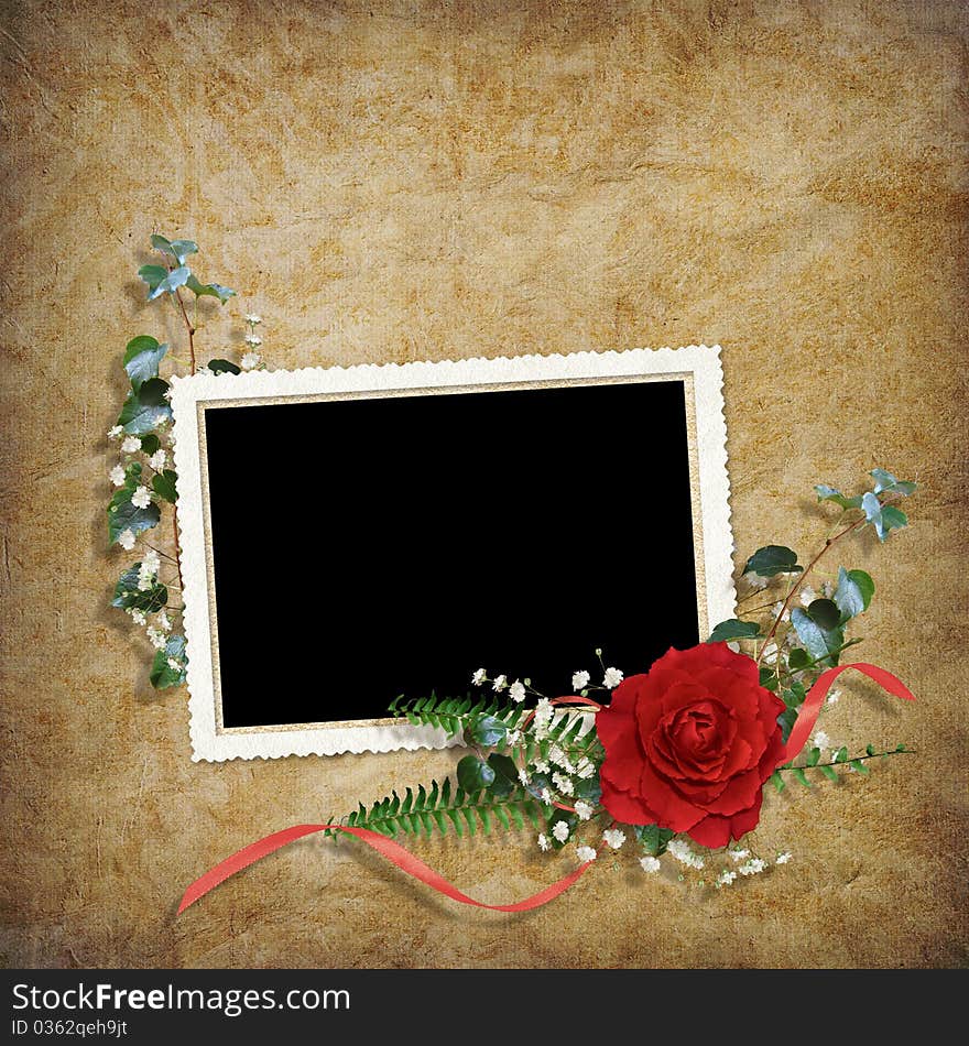 Vintage Card For The Holiday With Red Rose