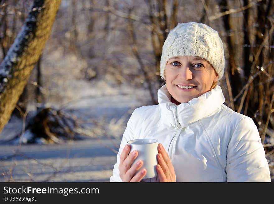 Woman In The Winter Forest