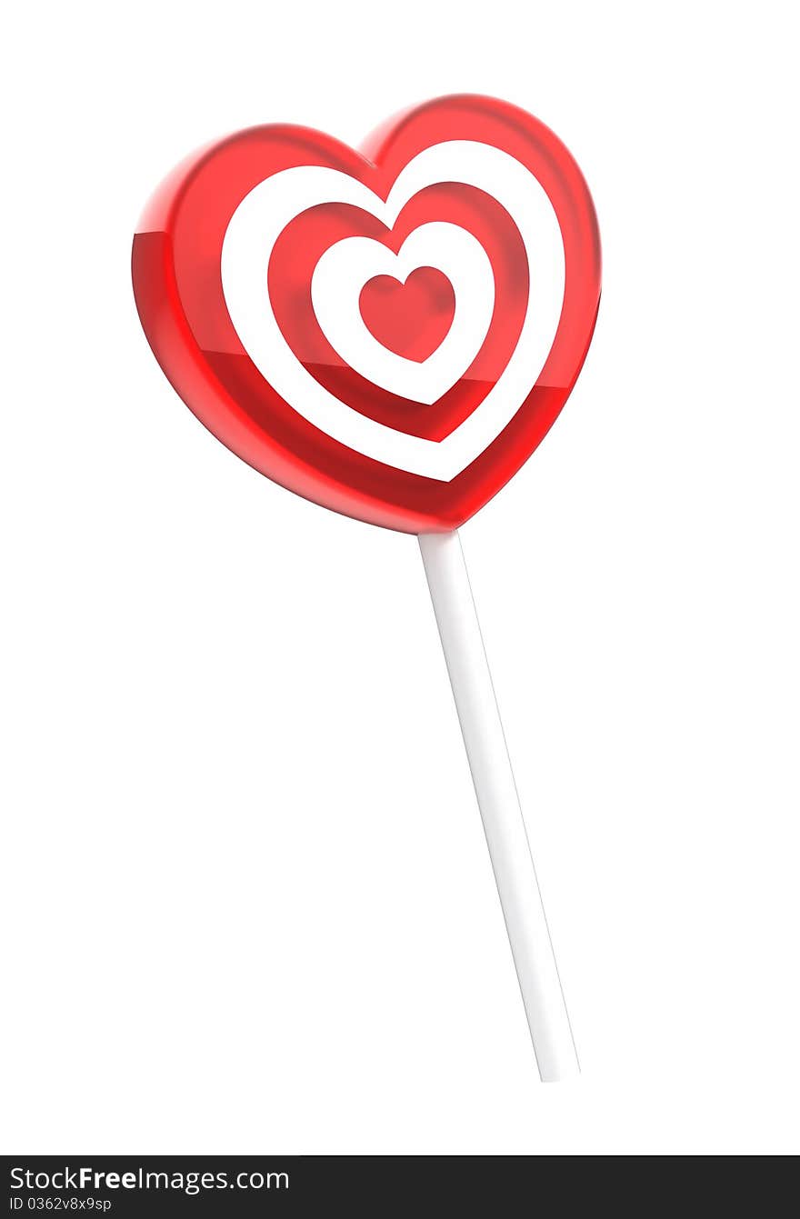 Heart shaped lollipop isolated on white