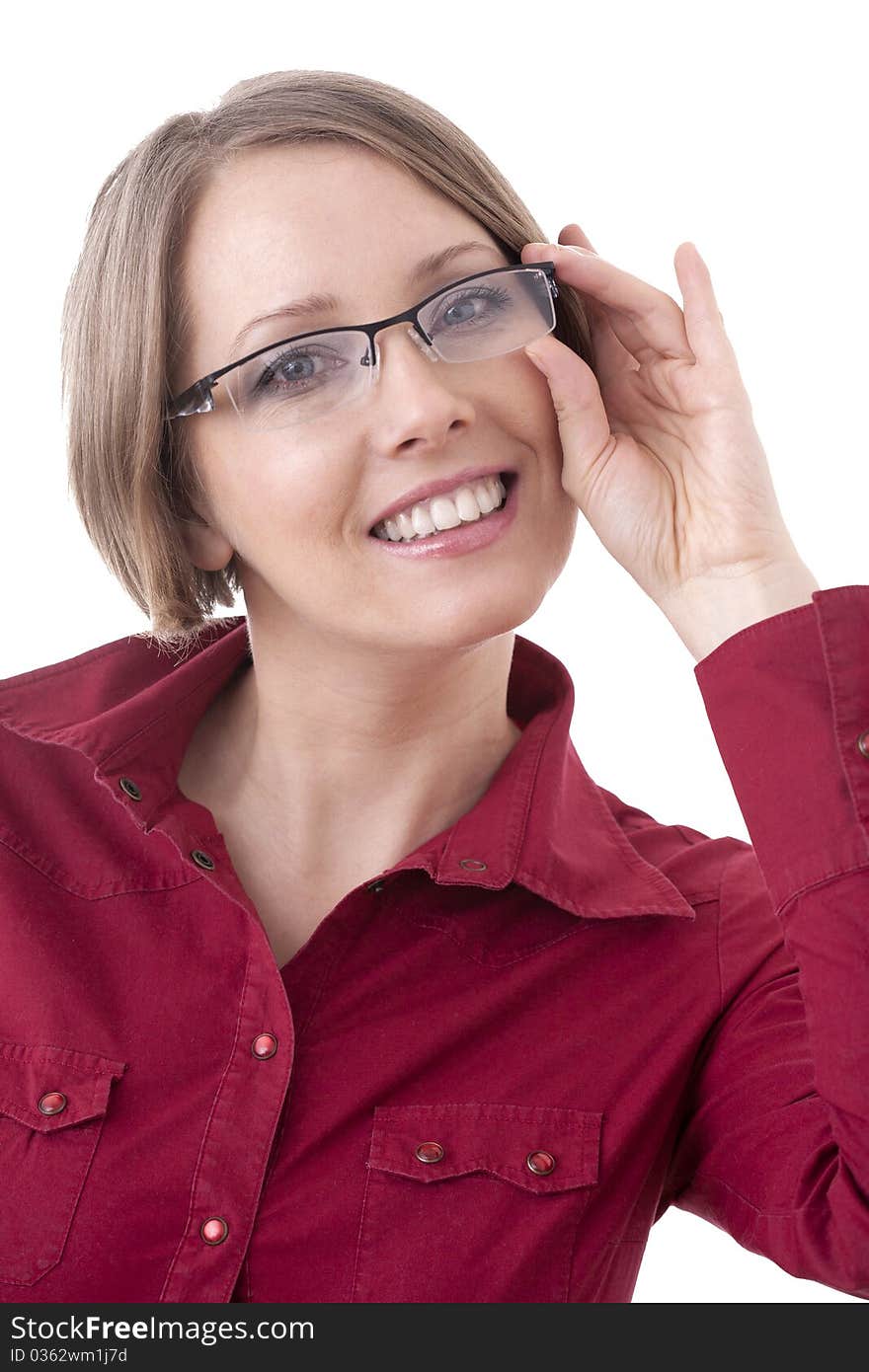 Woman in red glasses