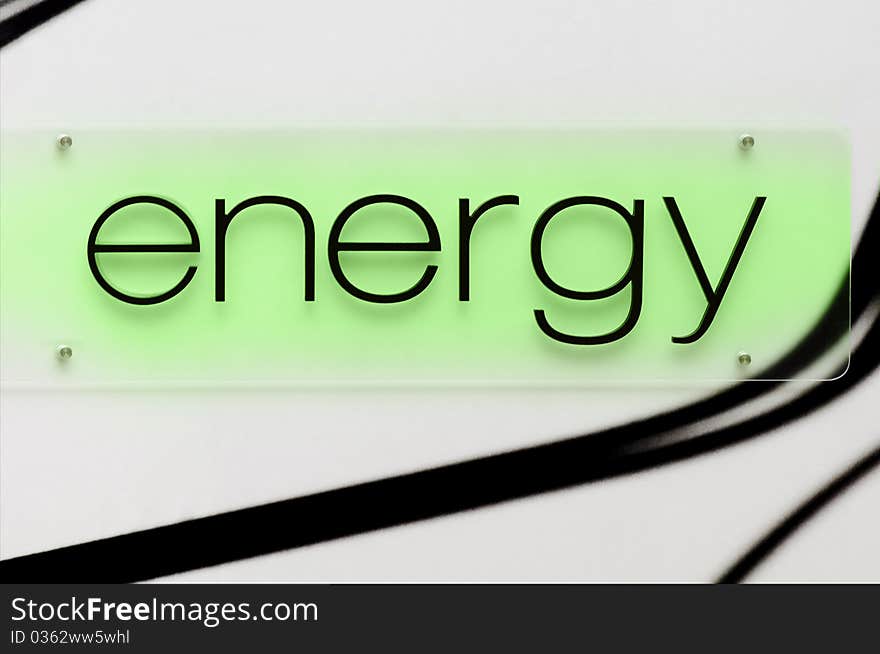 Close up image of green energy sign.