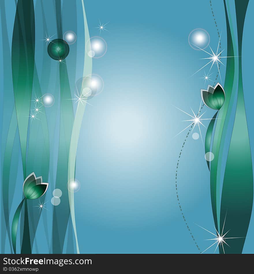 Sea-bottom with seaweed. Vector background