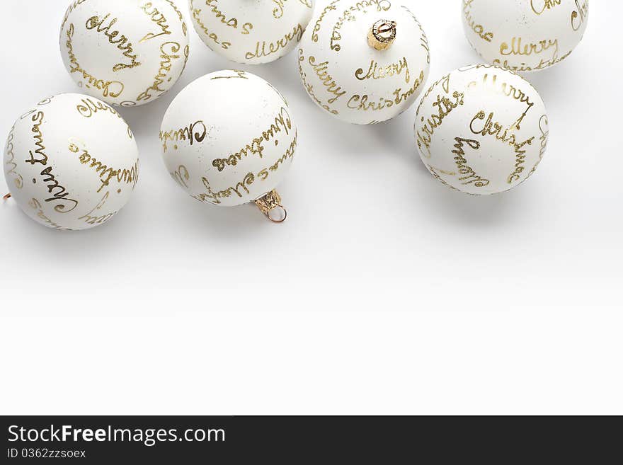 White christmas balls on white background