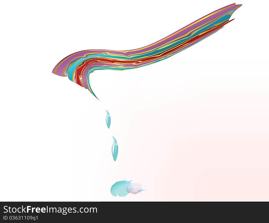 From a color ribbon water drips. From a color ribbon water drips