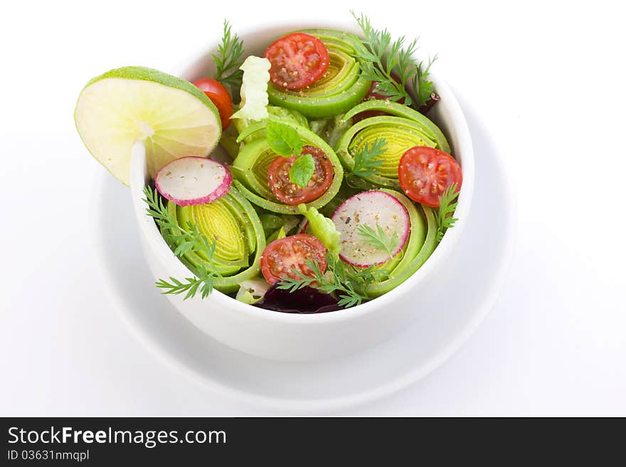 Fresh spring salad in bowl with vinegar dessing. Fresh spring salad in bowl with vinegar dessing