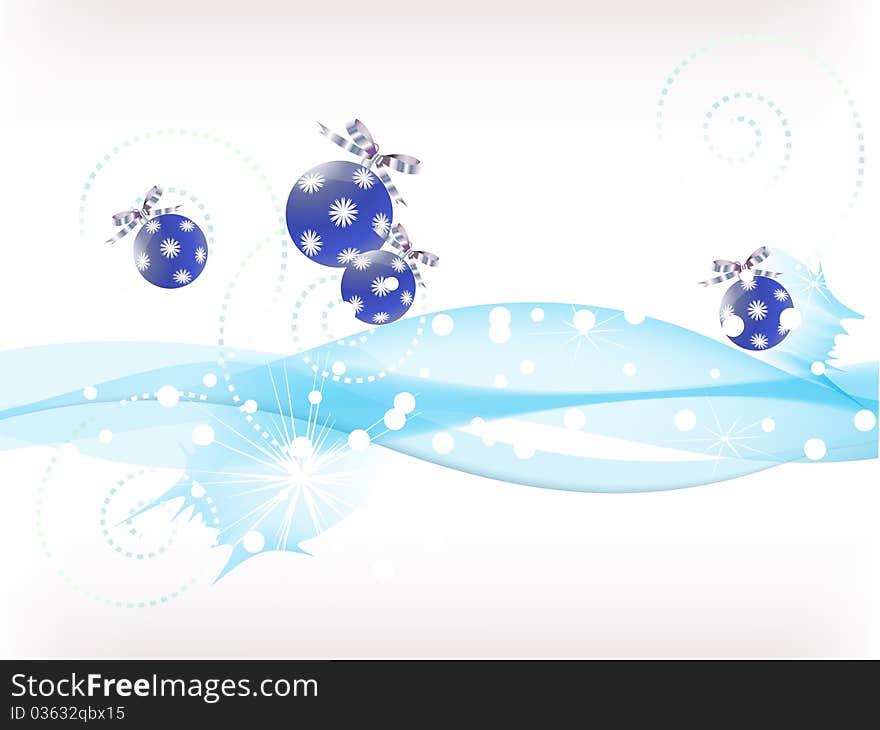 Jumping up New Year's spheres on waves. Vector background
