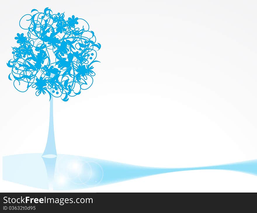 Landscape with a tree. Vector background