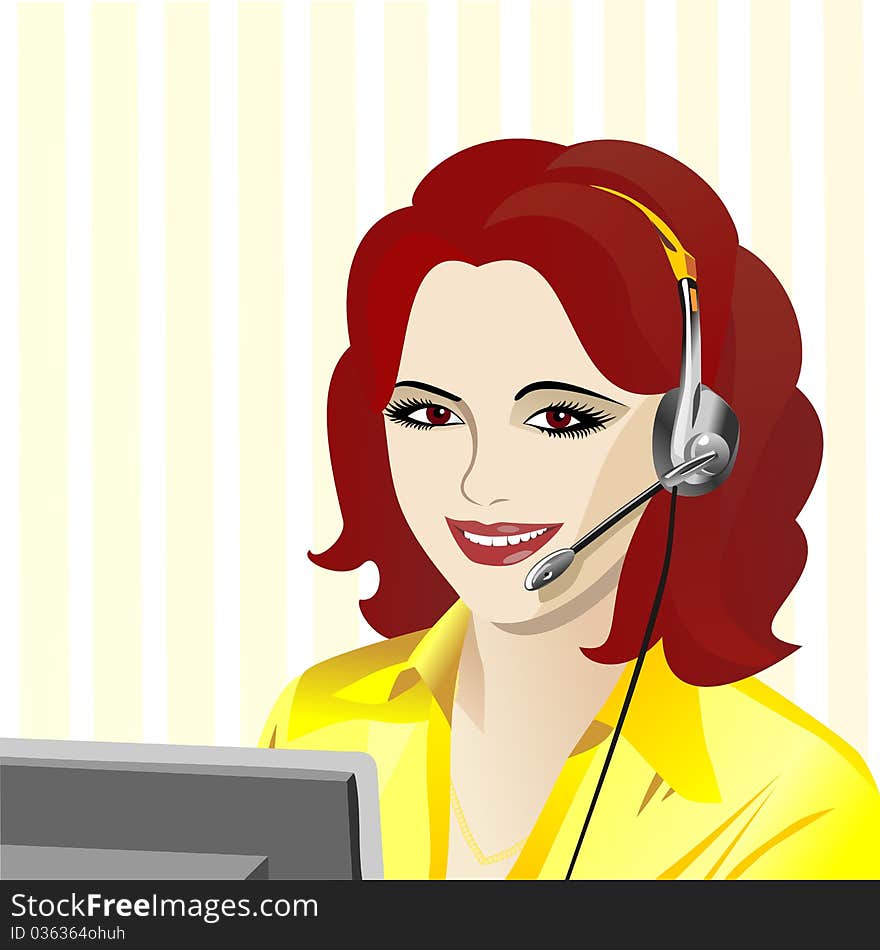 vector young beautiful girl telephone operator