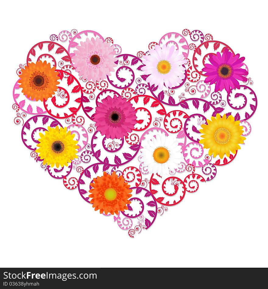 Heart Background With Gerbers. Vector