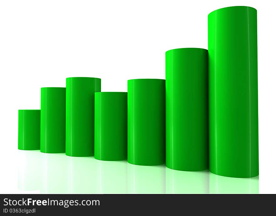 3D bar chart graph moving up on white bachgroung. 3D bar chart graph moving up on white bachgroung