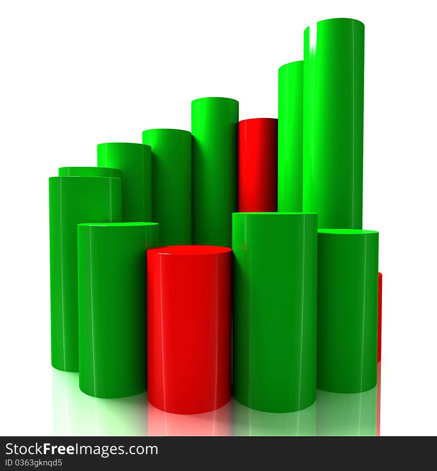 3D bar chart graph moving up on white bachgroung. 3D bar chart graph moving up on white bachgroung