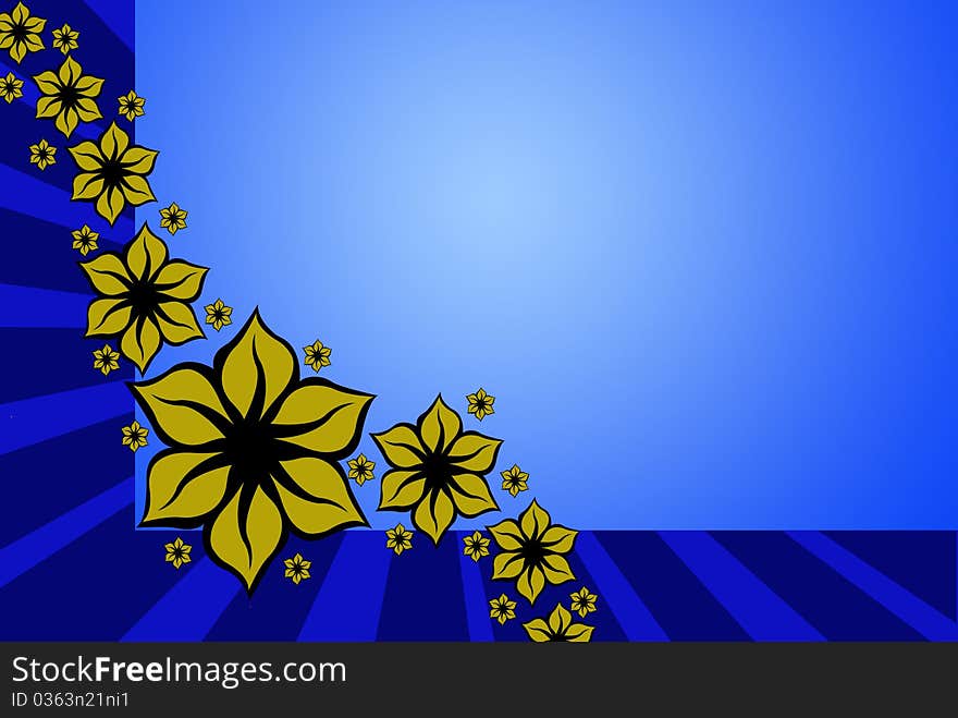 Floral design decoration with blue rays in background