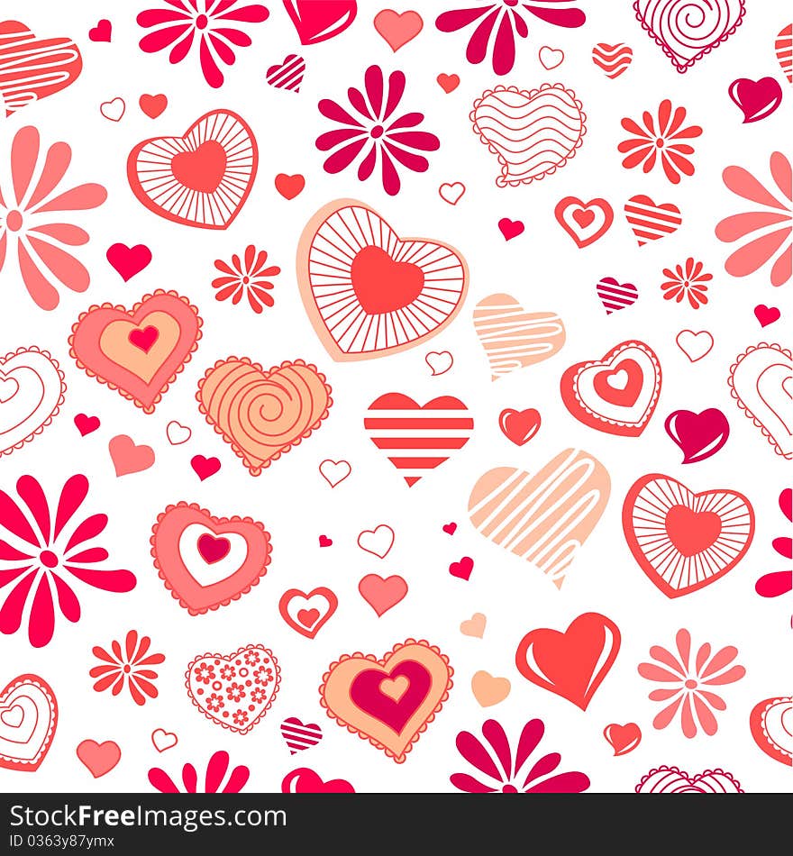 Seamless background with different contour red hearts. Seamless background with different contour red hearts