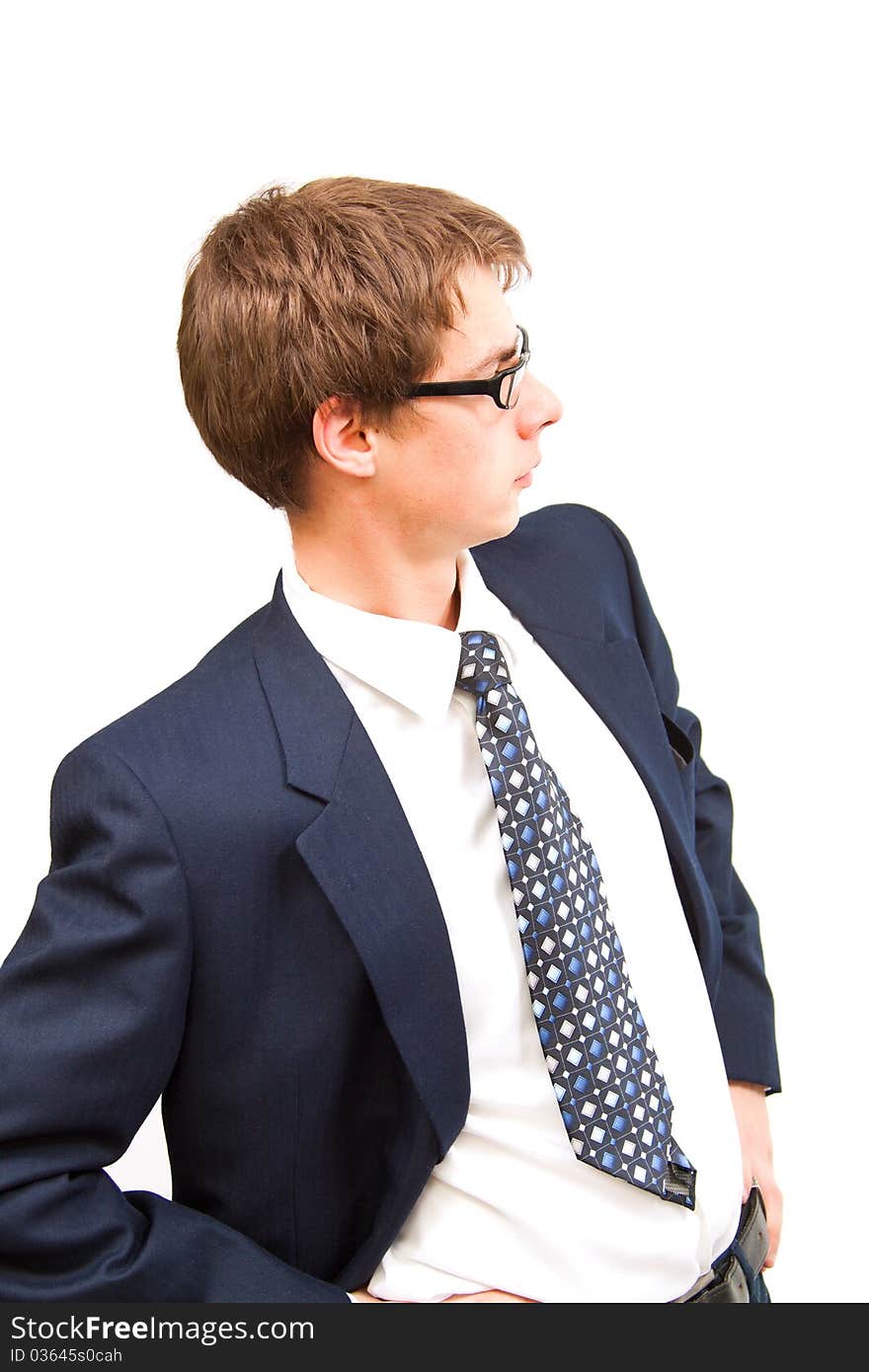 Portrait of a handsome man isolated on a white background.  Fresh, masculine male looking relaxed far away. The concept of this picture is: people, men, business, businesspeople, businessmen, portraits. Portrait of a handsome man isolated on a white background.  Fresh, masculine male looking relaxed far away. The concept of this picture is: people, men, business, businesspeople, businessmen, portraits