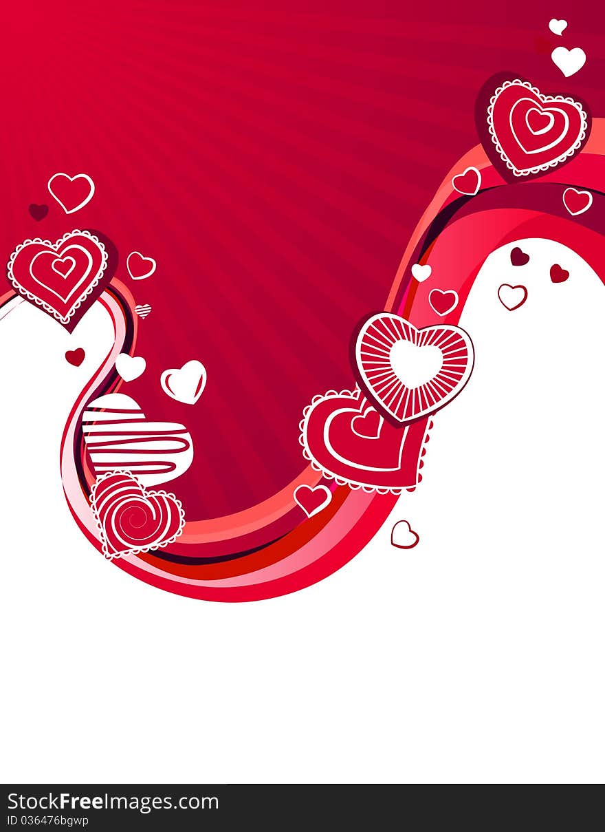 Red hearts on abstract background