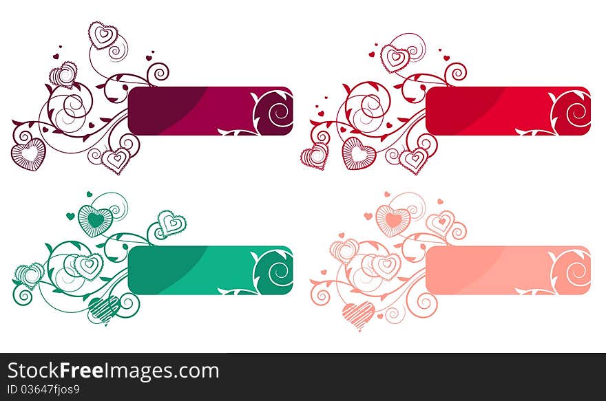 Ornate labels with flourishes and small hearts