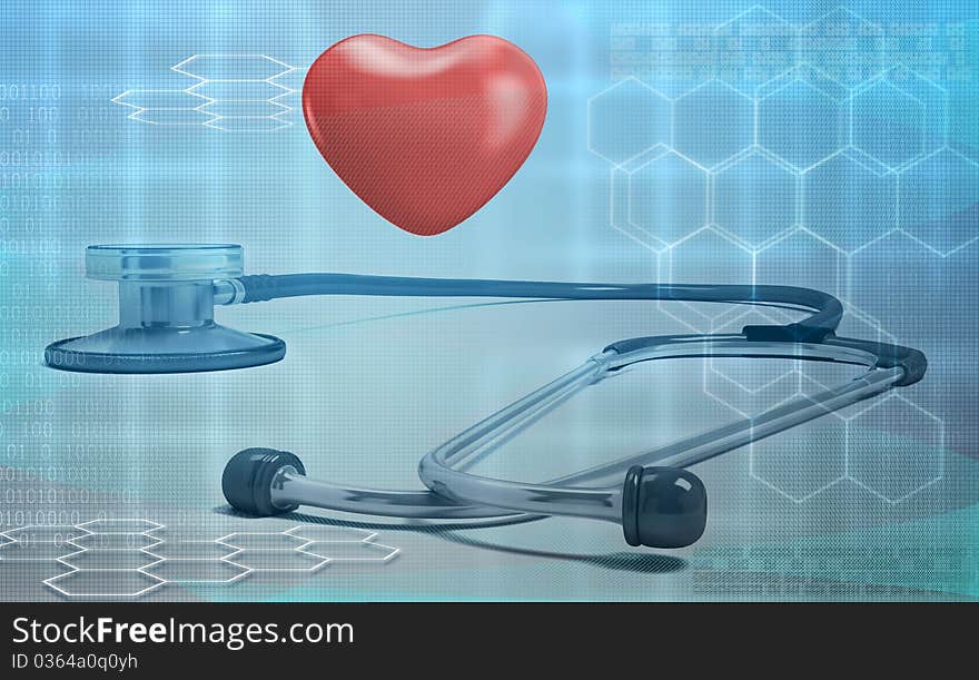 Digital illustration of a stethoscope and heart