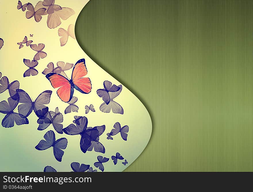 Colorful background with butterfly in green tones