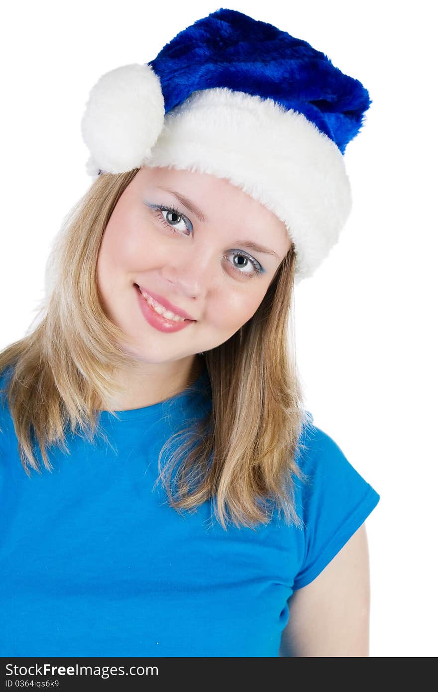 Girl in the hat of Santa Claus