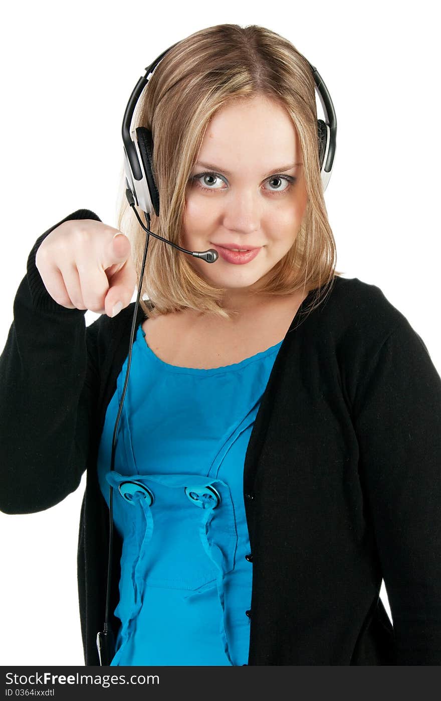 Woman With Headphones And Microphone