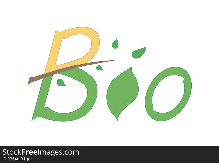 Isolated bio logo for your use and needs with hand made script, branch, leaves