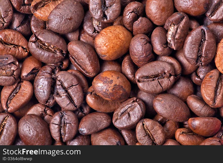 Macro photo with coffee beans background. Macro photo with coffee beans background