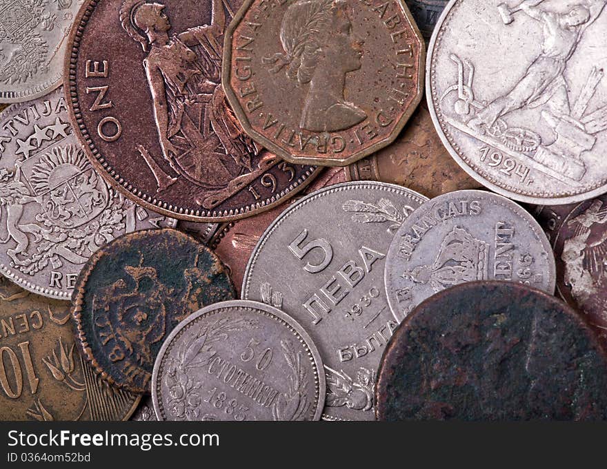 Copper And Silver Old Coins Background