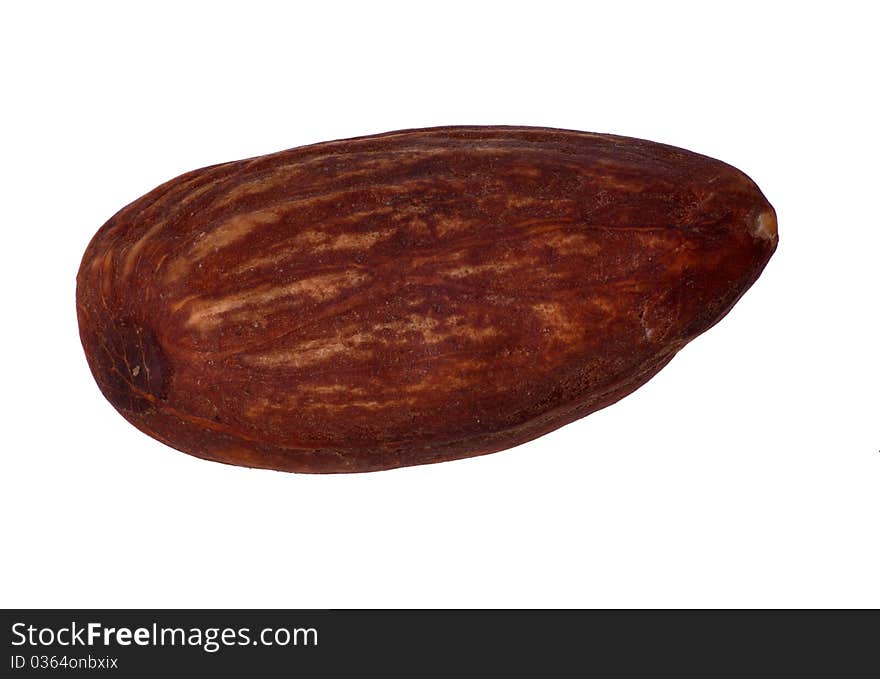 Single almond isolated on white