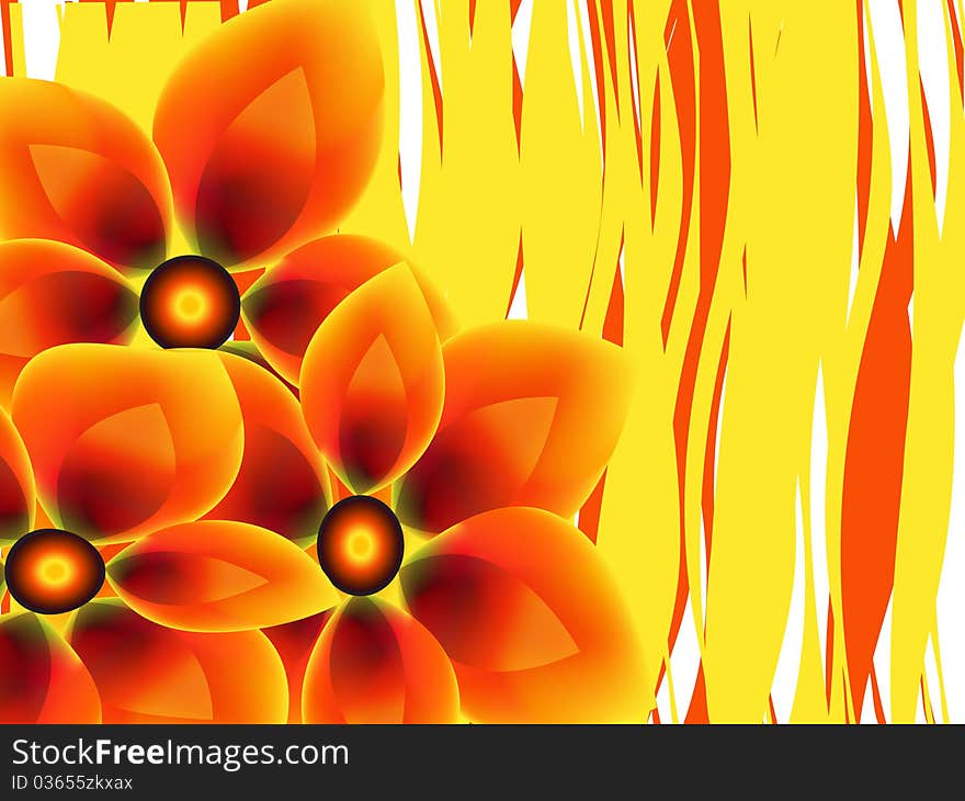 The big orange flowers on a striped background. The big orange flowers on a striped background