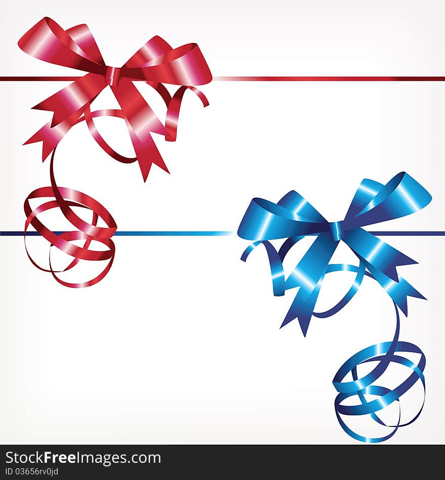 Two bows on ribbons. Dark blue and red.