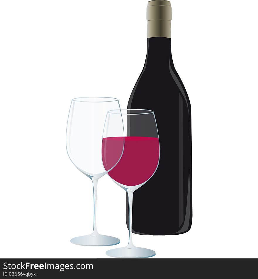 Glass bottle containing red wine. Glass bottle containing red wine