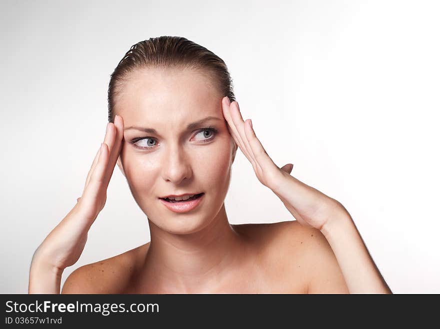 Close-up portrait of depressive young woman