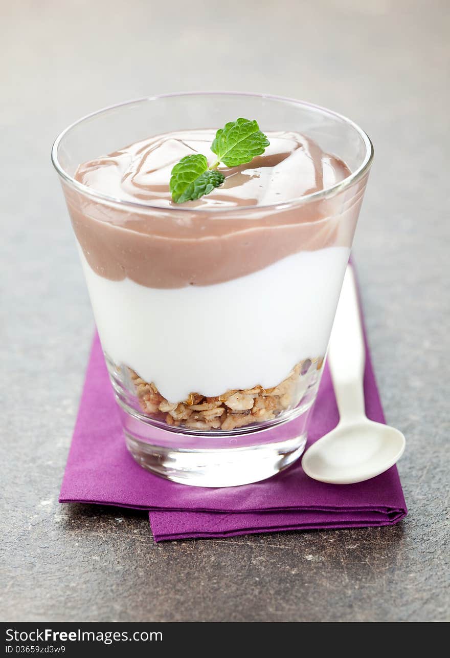 Fresh cream dessert in a glass