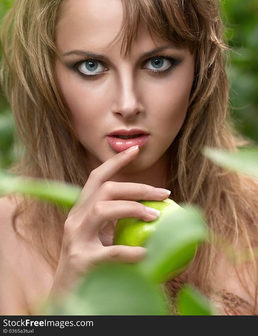 Close-up portrait of caucasian young woman with beautiful blue eyes. Close-up portrait of caucasian young woman with beautiful blue eyes