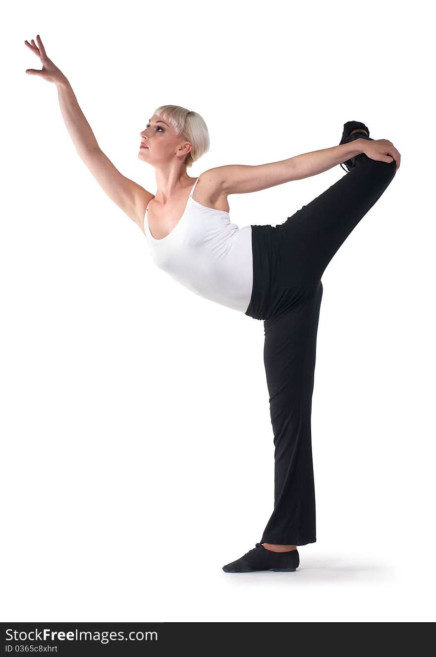 Beautiful woman do dance exercises, studio shot