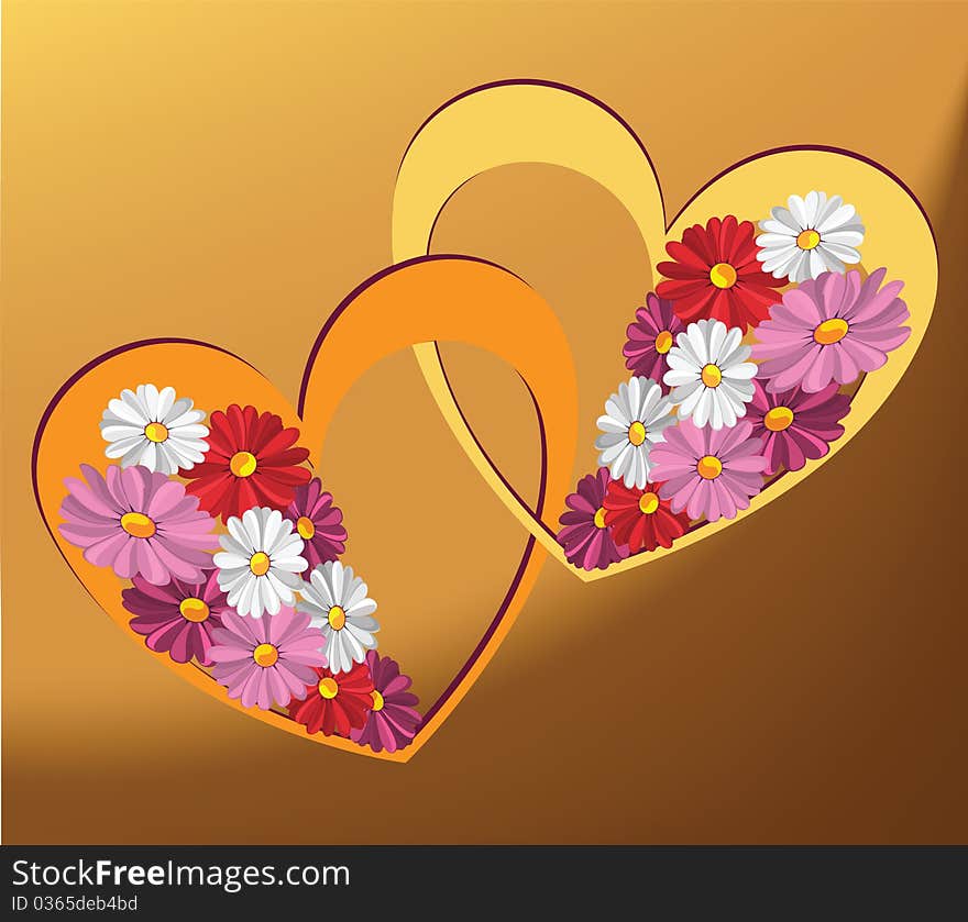 Illustration of decorative heart with the daisies. Illustration of decorative heart with the daisies