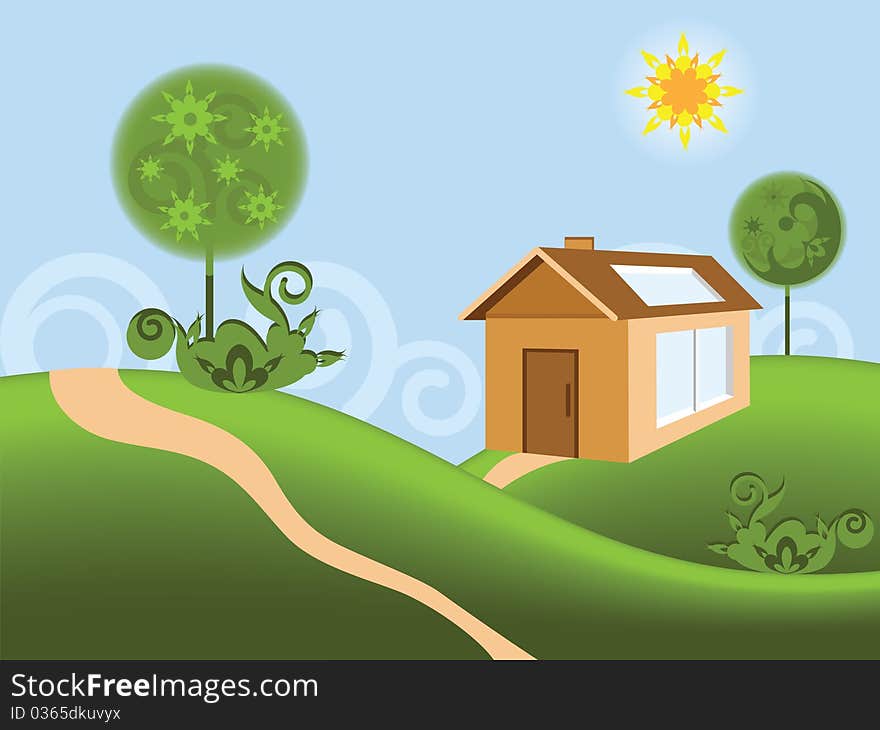 Illustration of new house in the rural locality. Illustration of new house in the rural locality