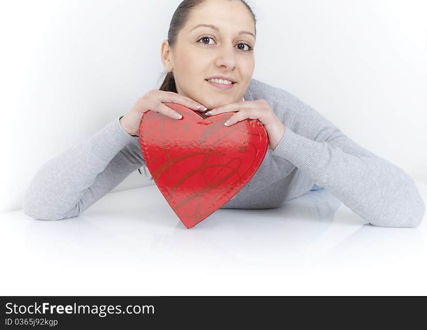 Beautiful Women with Valentine Gift - heart. Beautiful Women with Valentine Gift - heart