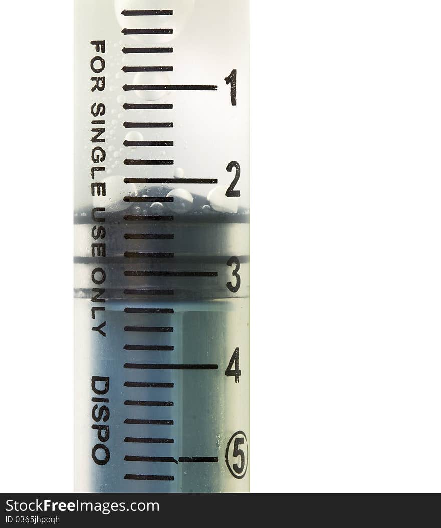 Disposable 5ml syringe close up isolated