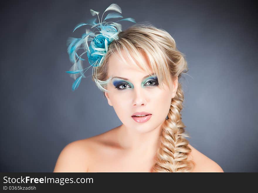 Portrait of blond woman with accessories, close up shot