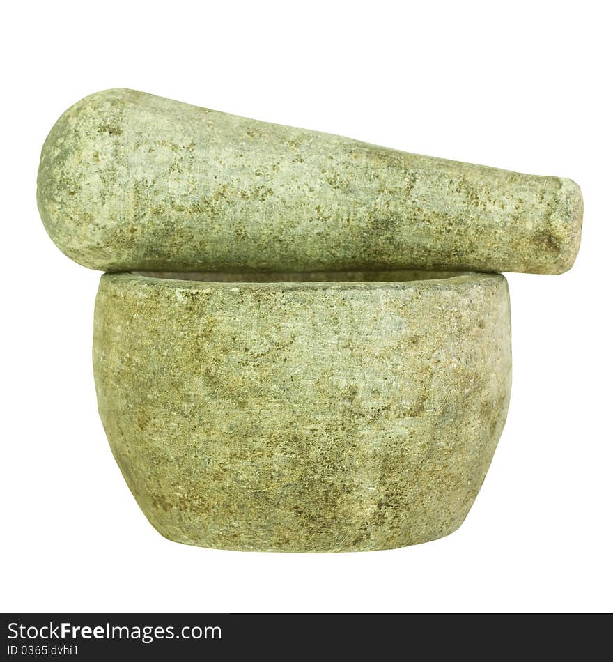 Stone Pestle and Mortar Isolated with clipping path